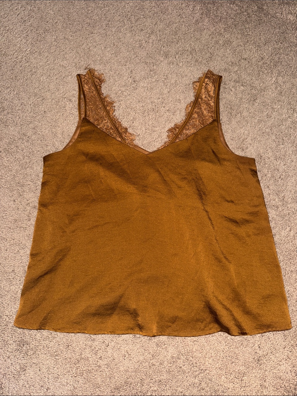 She + Sky Mustard Lace-Trim V-Neck Camisole